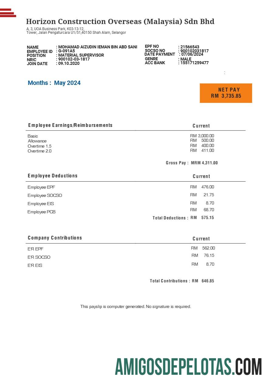 Imprimível Modelo de recibo de pagamento no exterior da Malaysia Horizon Construction em formatos Word e PDF.pdf, 1